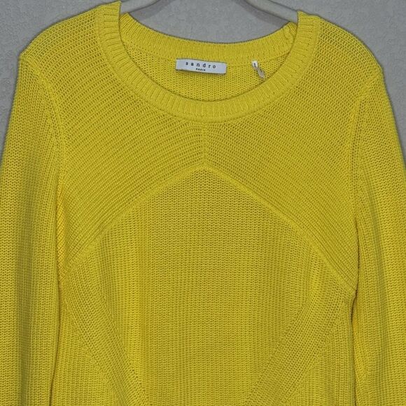 Sandro Paris Sweater Size 6 (2) Yellow Cotton Blend Knit Pullover Crewneck - Picture 3 of 7